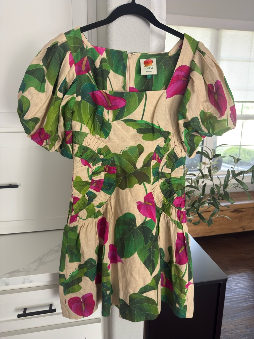FARM Rio Tropical Floral Puff Sleeve Mini Dress | Size Small